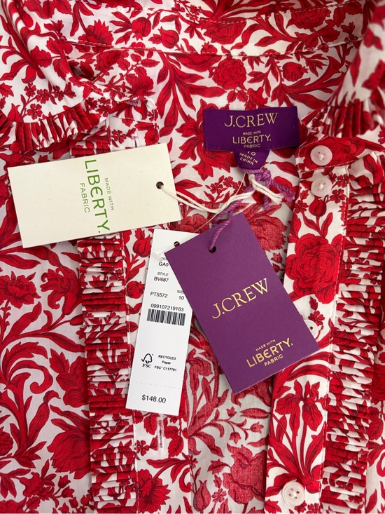 J. Crew Tops - J. Crew Red and White Floral Ruffled Blouse